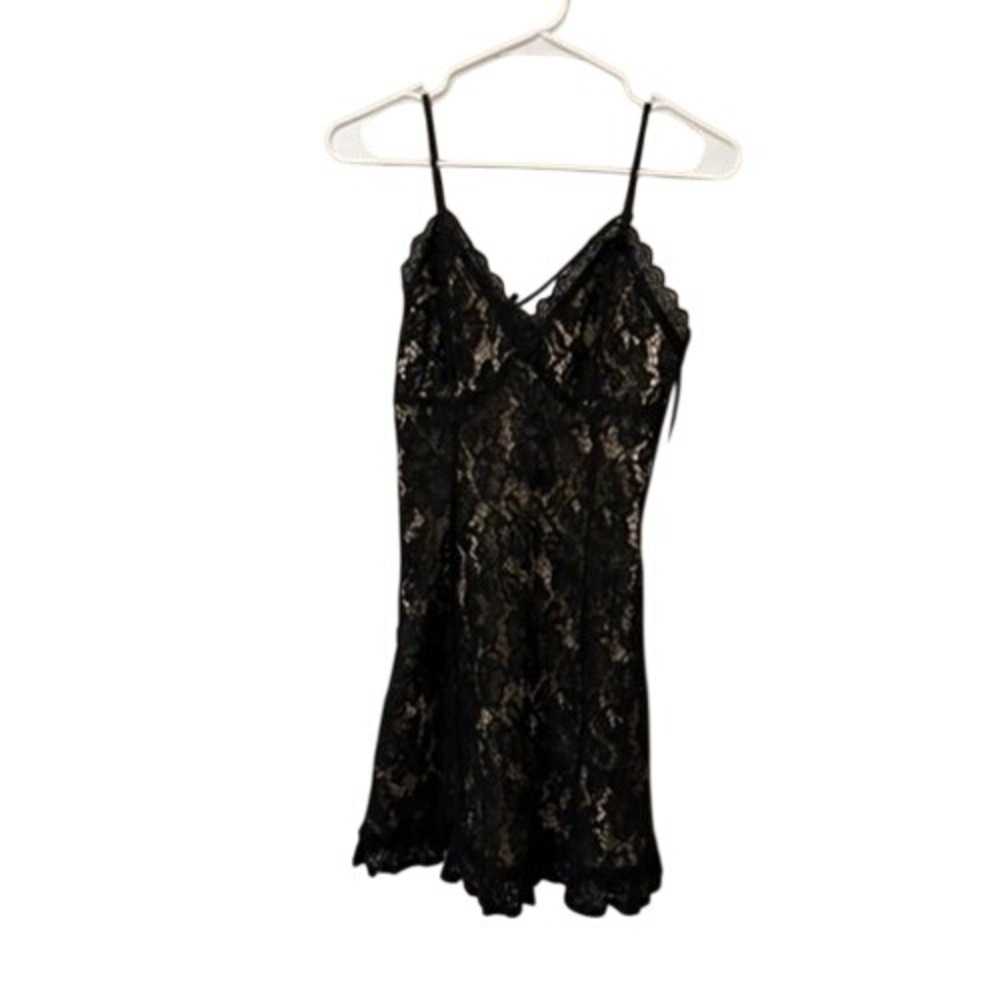 Selfie Leslie Black Lace Slip Dress Mini Cami Strappy Back